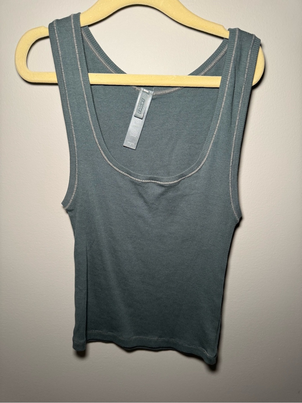 SKIMS Ribbed Scoop Tank Top in Slate Blue Green